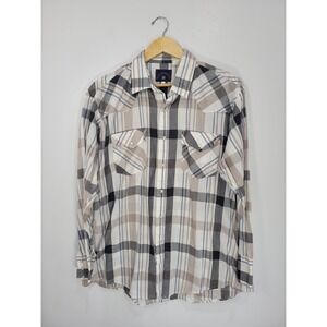 Rock‎ Creek Ranch Mens Plaid Western Pearl Snap Shirt Tan Black Blue Long Sleeve